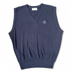 Vintage Izod Men Sweater  L Vest Navy Blue Dark Academia Preppy Grandpa Core Kni